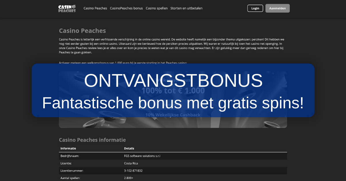 Peaches Casino welcome bonus
