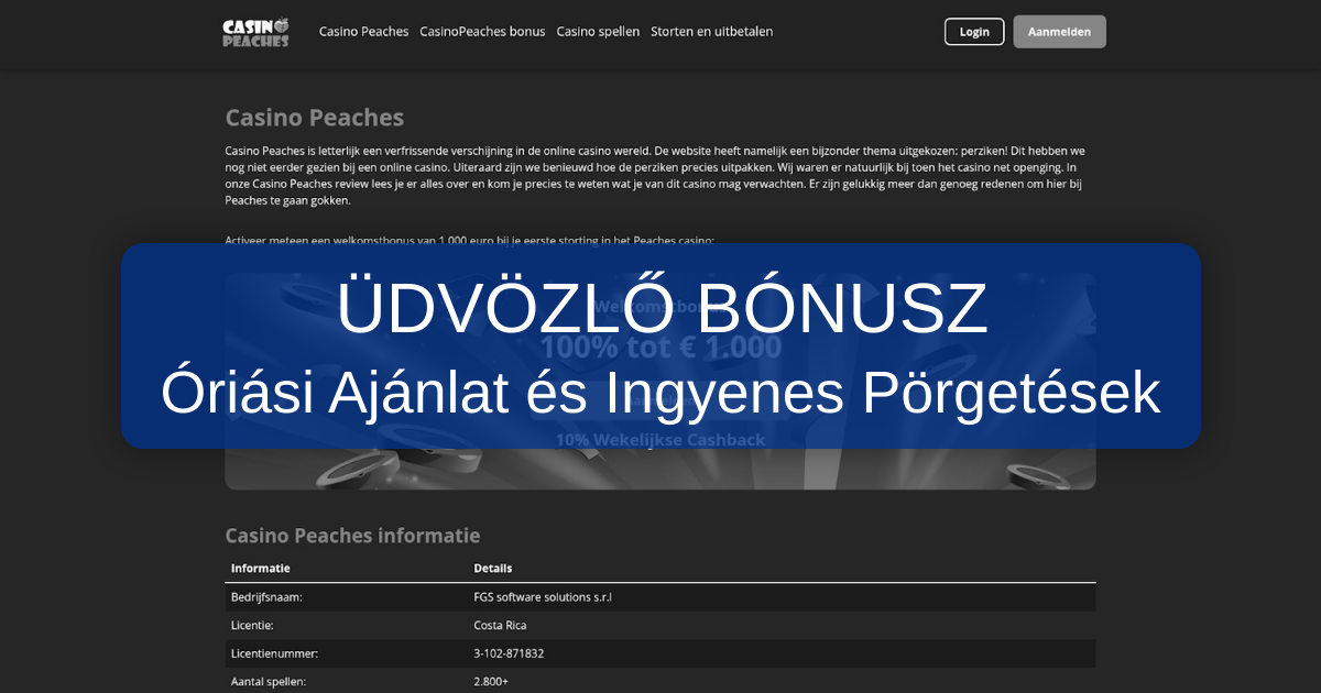 Peaches Casino welcome bonus