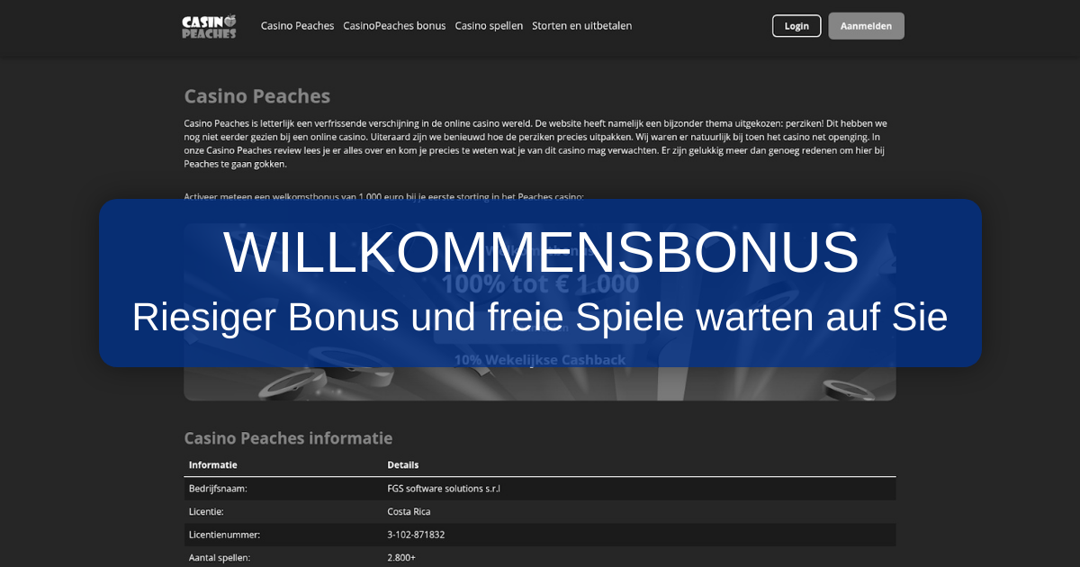 Peaches Casino welcome bonus